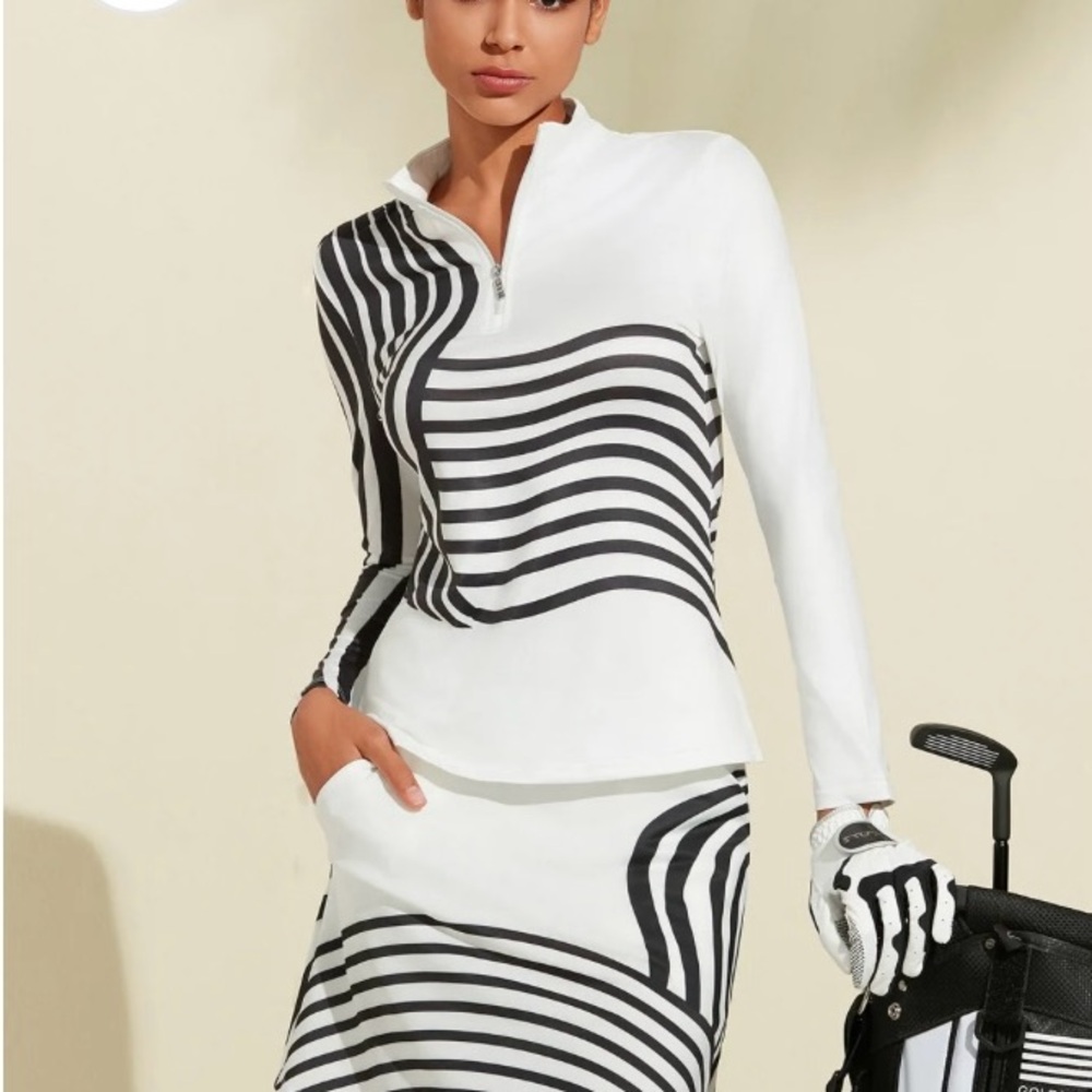 Ace Golf Brand - White and Black Striped Golf Outfit - NEW